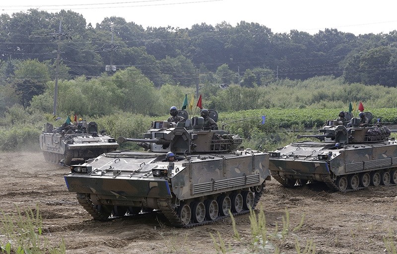 South Korean army's armored vehicles conduct an annual exercise in Paju, South Korea, near the border with North Korea, Sunday, Sept. 11, 2016. (AP Photo)