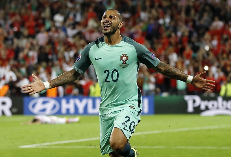 Portugal's Ricardo Quaresma celebrates after scoring during the Euro 2016 round of 16 soccer match between Croatia and Portugal at the Bollaert stadium in Lens, France, Saturday, June 25, 2016. (AP Photo)