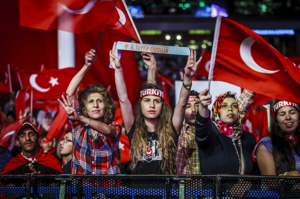 Women at a democracy rally in Istanbul one day after the coup attempt.