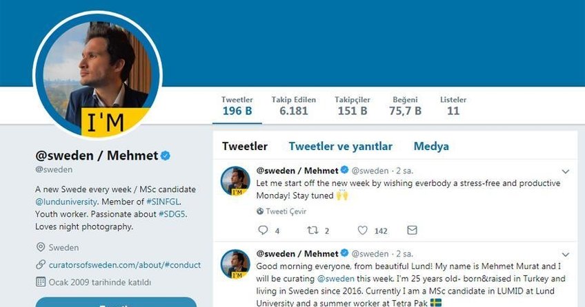 İsveç’in resmi Twitter hesabı Türk öğrenciye emanet