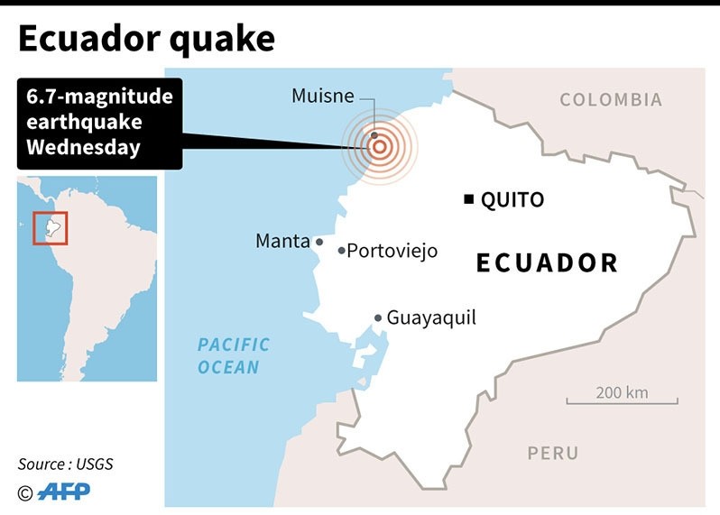 Map locating a 6.7-magnitude earthquake in Ecuador (AFP)