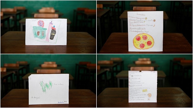 Drawings made during a lesson at a school shows what a student ate during the course of a day in Caracas, Venezuela July 14, 2016. (REUTERS Photo)