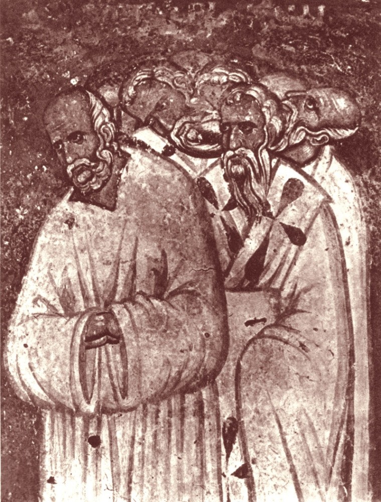 A 13th century fresco depicting  council members against Bogomilism.