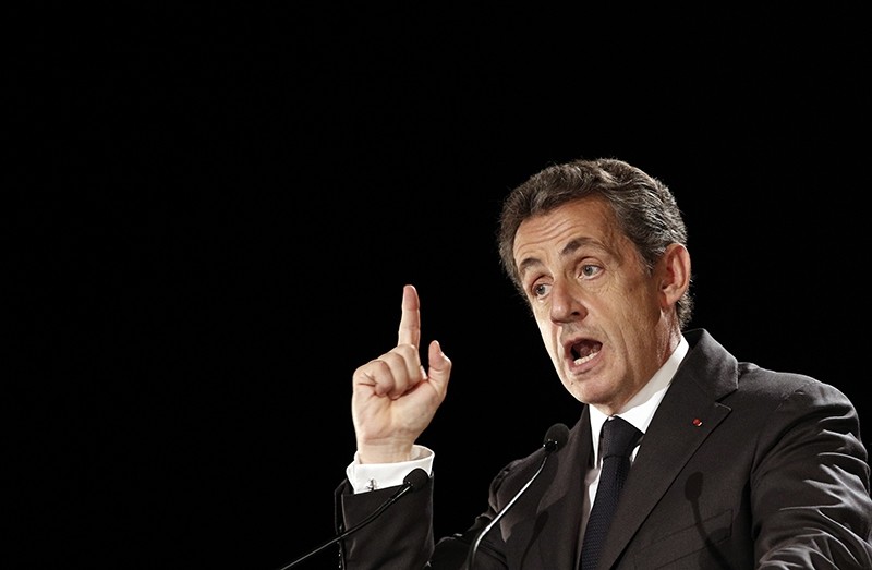 Former French President Nicolas Sarkozy delivers his speech as he runs for the 2017 presidential election, in Franconville, north of Paris, Monday, Sept. 19, 2016. (AP Photo)