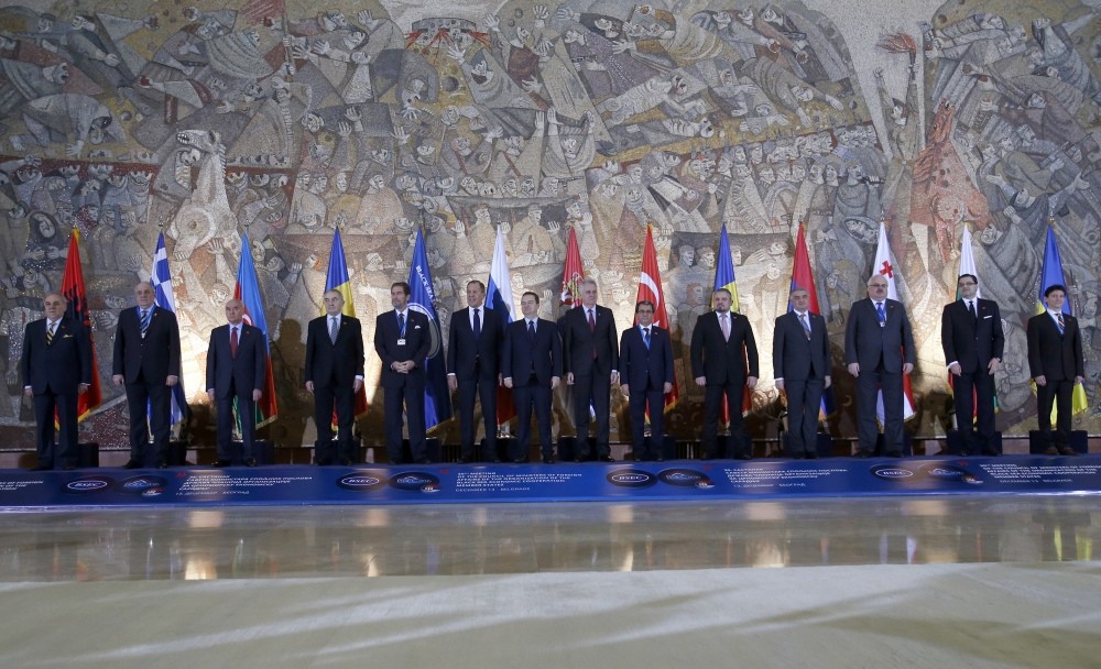 A group  photo of leaders during the Black Sea Economic Cooperation Organization foreign ministersu2019 meeting in Belgrade