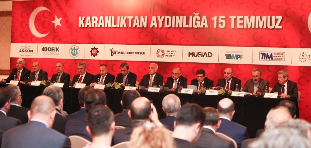 Twelve big business associations gathered in order to express their determination to produce more and develop the Turkish economy further, stressing their strong opposition against the coup attempt on Friday.