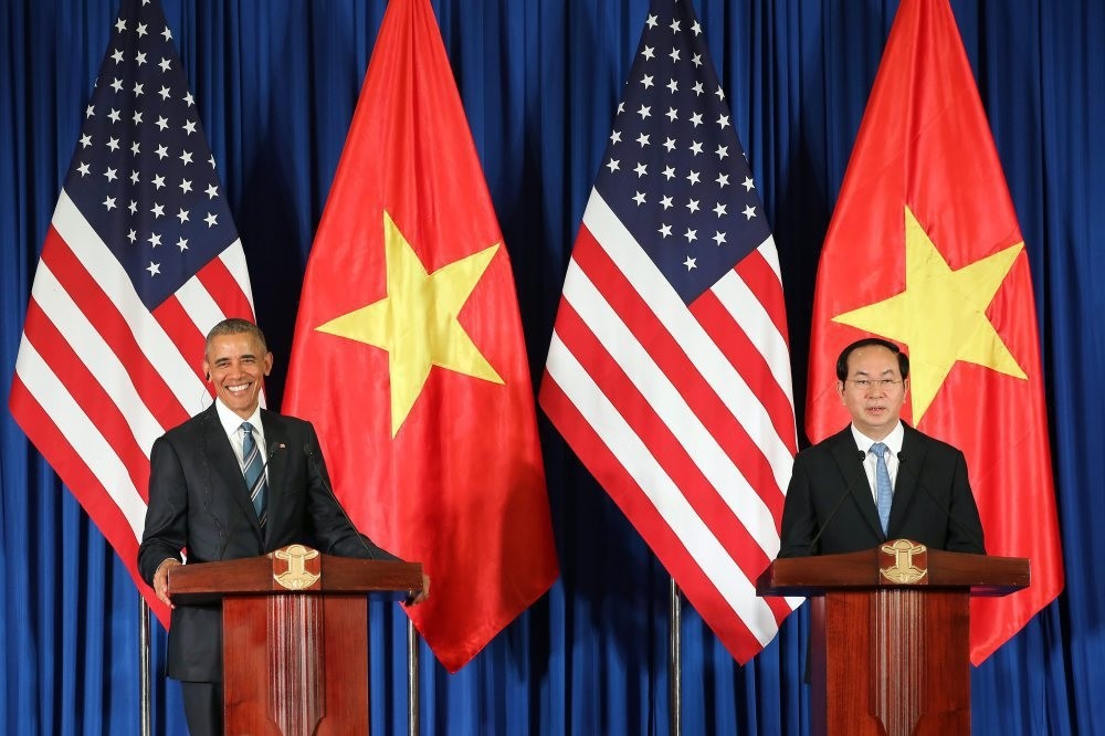 U.S. President Barack Obama (L) and Vietnamese President Tran Dai Quang (R) at a press conference at the International Convention Center in Hanoi, Vietnam, on May 23.