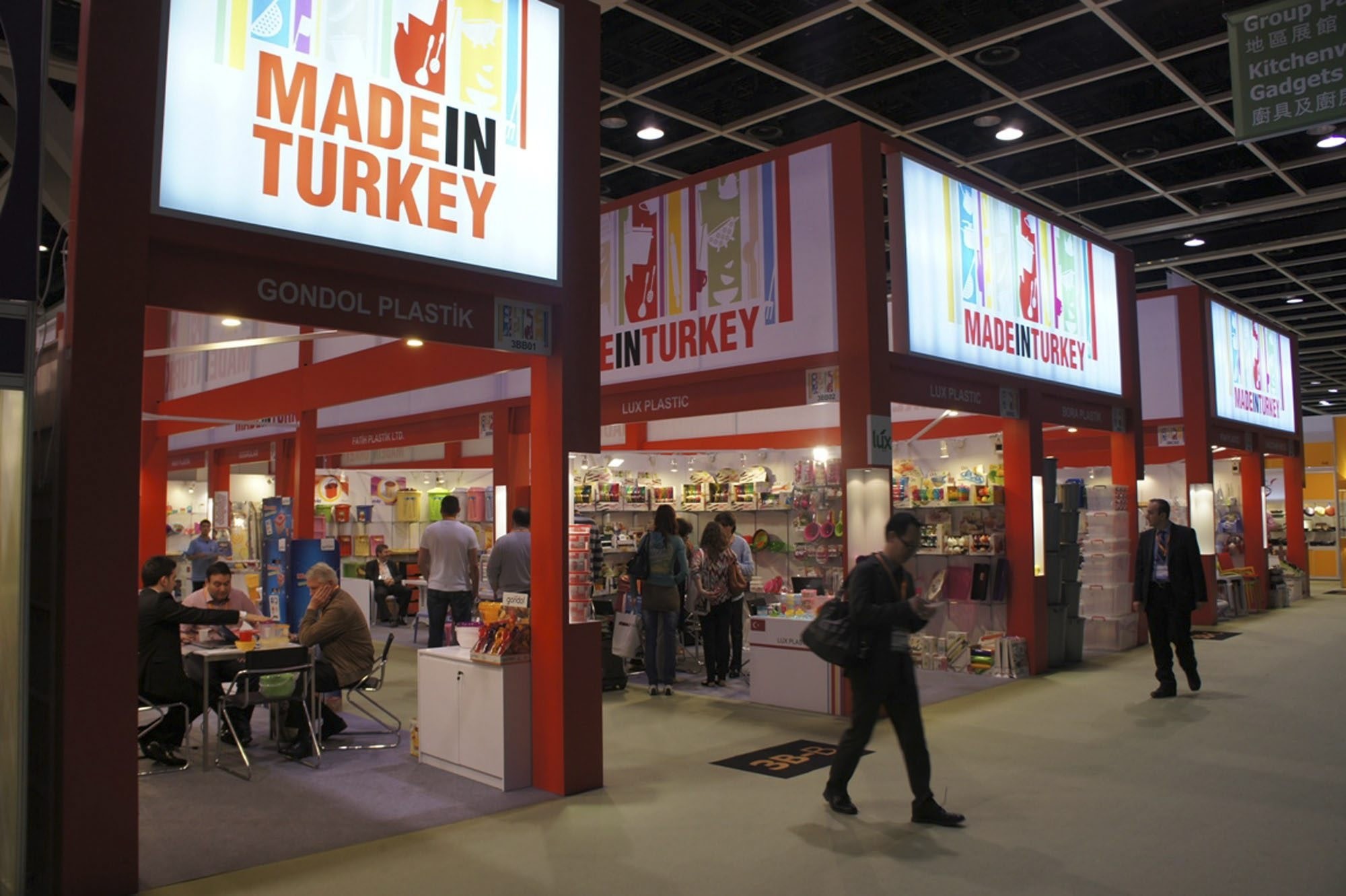 Turkish products exhibited at a fair in Hong Kong.
