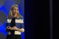Yahoo! President and CEO Marissa Mayer delivering a keynote during the Yahoo Mobile Developers Conference at The Masonic in San Francisco, California.