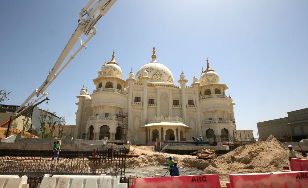 Workers outside the Raj Mahal area, which is part of the Bollywood of Dubai Parks and Resorts.