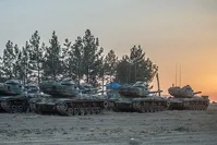 This photo dated Aug. 27, 2016, shows Turkish tanks deployed near the Syrian border are waiting at the Turkish side of the border. (AA Photo)