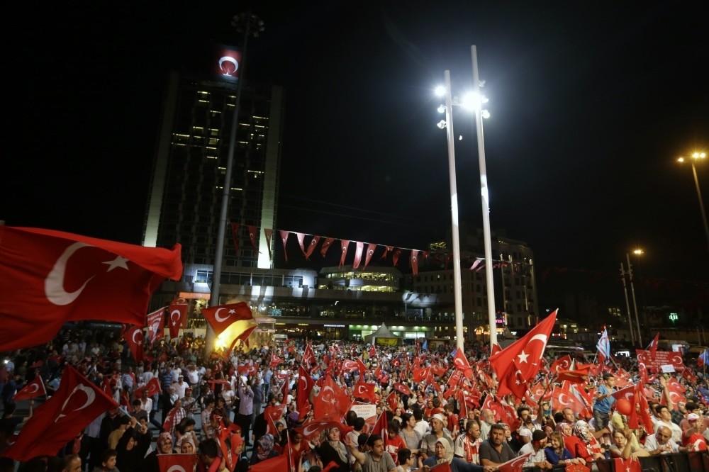 People gathered at Taksim Square to protest the failed July 15 coup attempt, Istanbul, Aug. 10. (AP Photo)