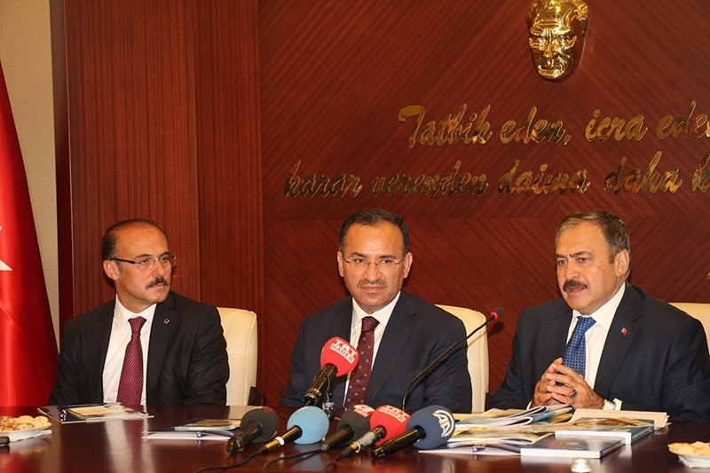 Justice Minister Bekir Bozdau011f (C) and Forestry and Water Management Minister Veysel Erou011flu visited Yozgat Governorate on Friday. (AA Photo)