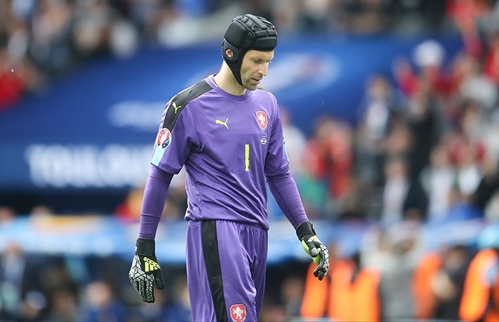  In this Monday, June 13, 2016 file photo, Czech Republic's goalkeeper Petr Cech reacts after Spain scored a goal during the Euro 2016 Group D soccer match between Spain and the Czech Republic at the Stadium municipal in Toulouse, France. (AP Photo)