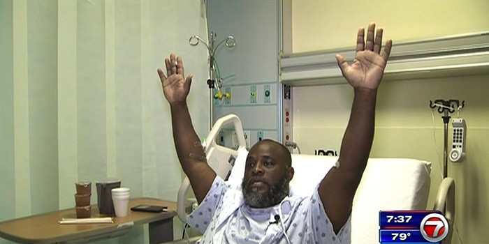 In this Wednesday, July 20, 2016, frame from video, Charles Kinsey explains in an interview from his hospital bed in Miami what happened when he was shot by police on Monday. (AP Photo)