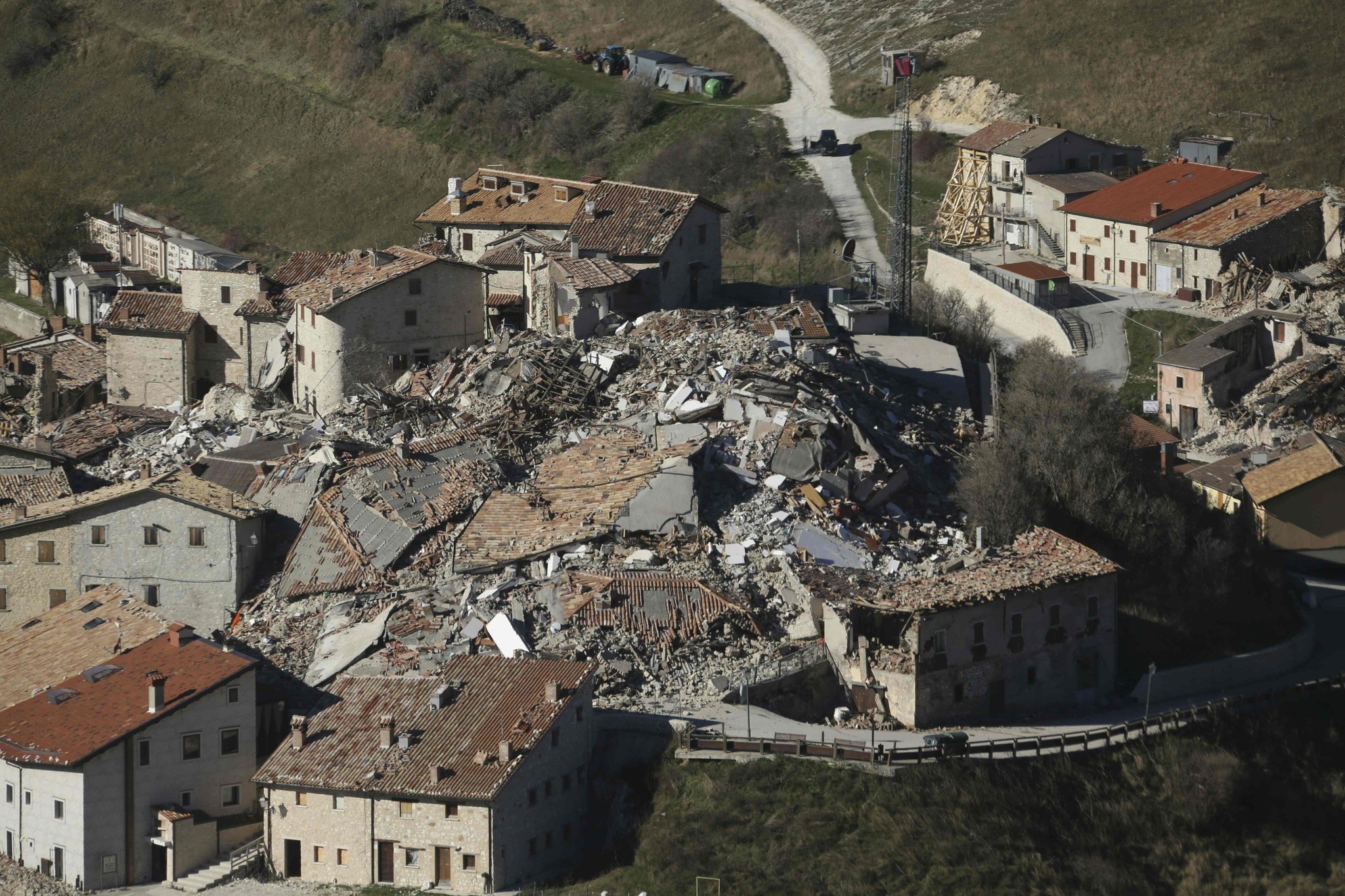 An aerial view of the destructions in the village of Castelluccio, after a 6.5 magnitude earthquake on October 30, 2016 in Central Italy, near Norcia. (AFP Photo)