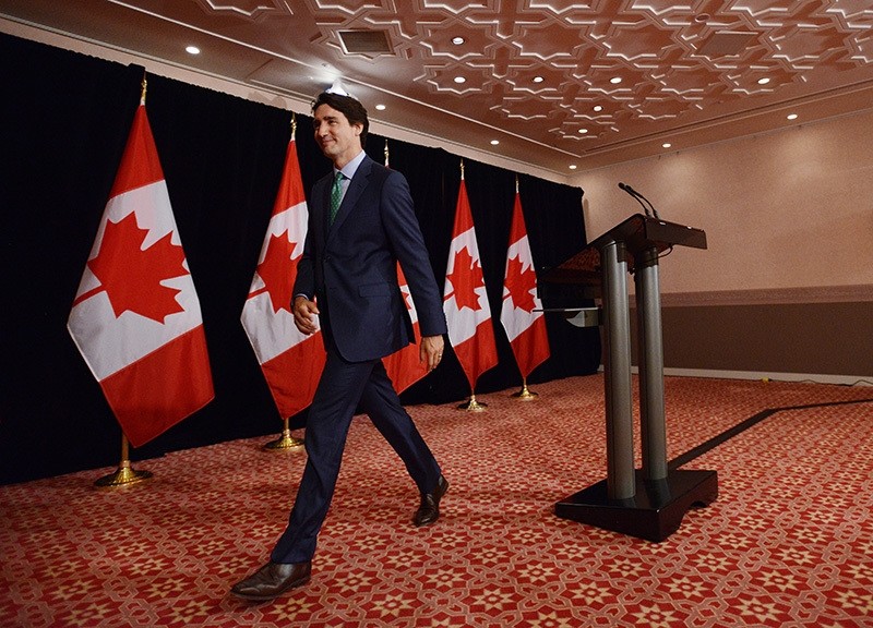 Canada Prime Minister Justin Trudeau leaves after holding a press conference in Shima, Japan on Friday, May 27, 2016., following the G7 Summit. (AP Photo)