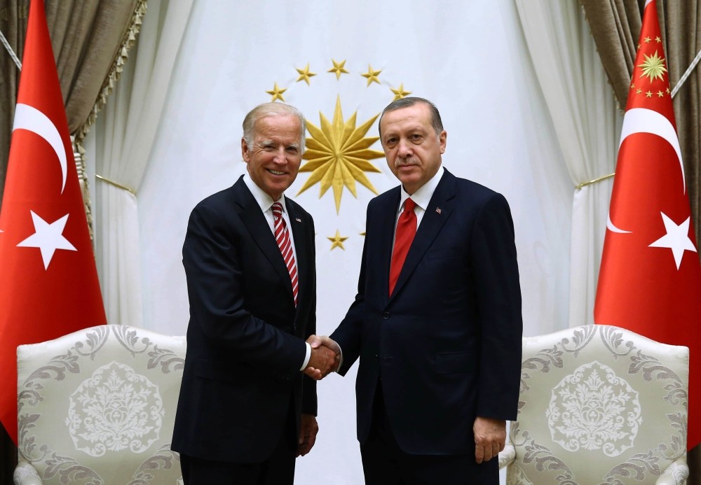 President Recep Tayyip Erdou011fan (R) hosted U.S. Vice President Joe Biden at the presidential palace in Ankara.