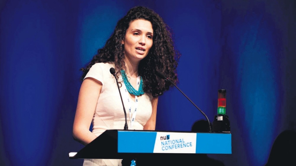 Malia Bouattia, the president of the National Union of Students (NUS), the largest and most influential studentsu2019 union in the U.K., giving her election speech at the NUS conference. She is the first black Muslim woman president of the NUS. 