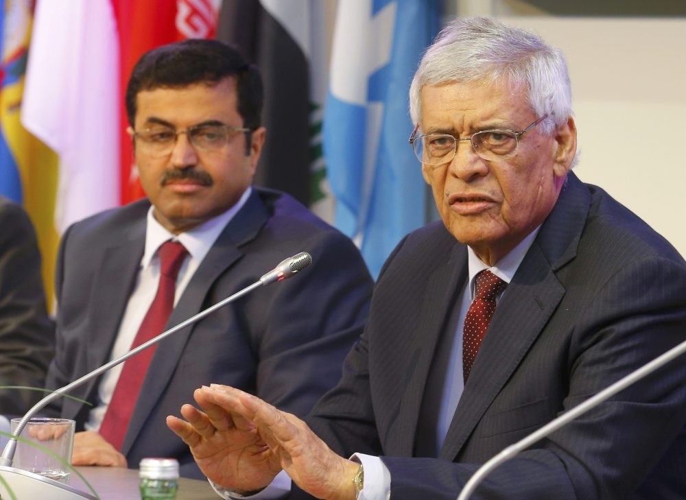 Qatar Energy Minister and OPEC Chairman Mohammed al-Sada (L) and Secretary-General Abdullah al-Badri address a press conference after an OPEC meeting in Vienna, on June 2.