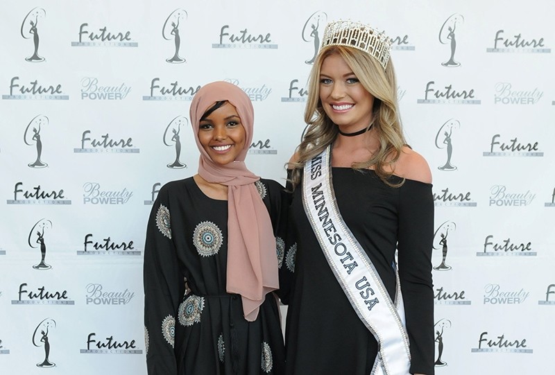 Halima Aden (L), 19, from St. Cloud, is the first fully-covered Muslim contestant participating in the Miss Minnesota USA competition in Burnsville (Reuters Photo)