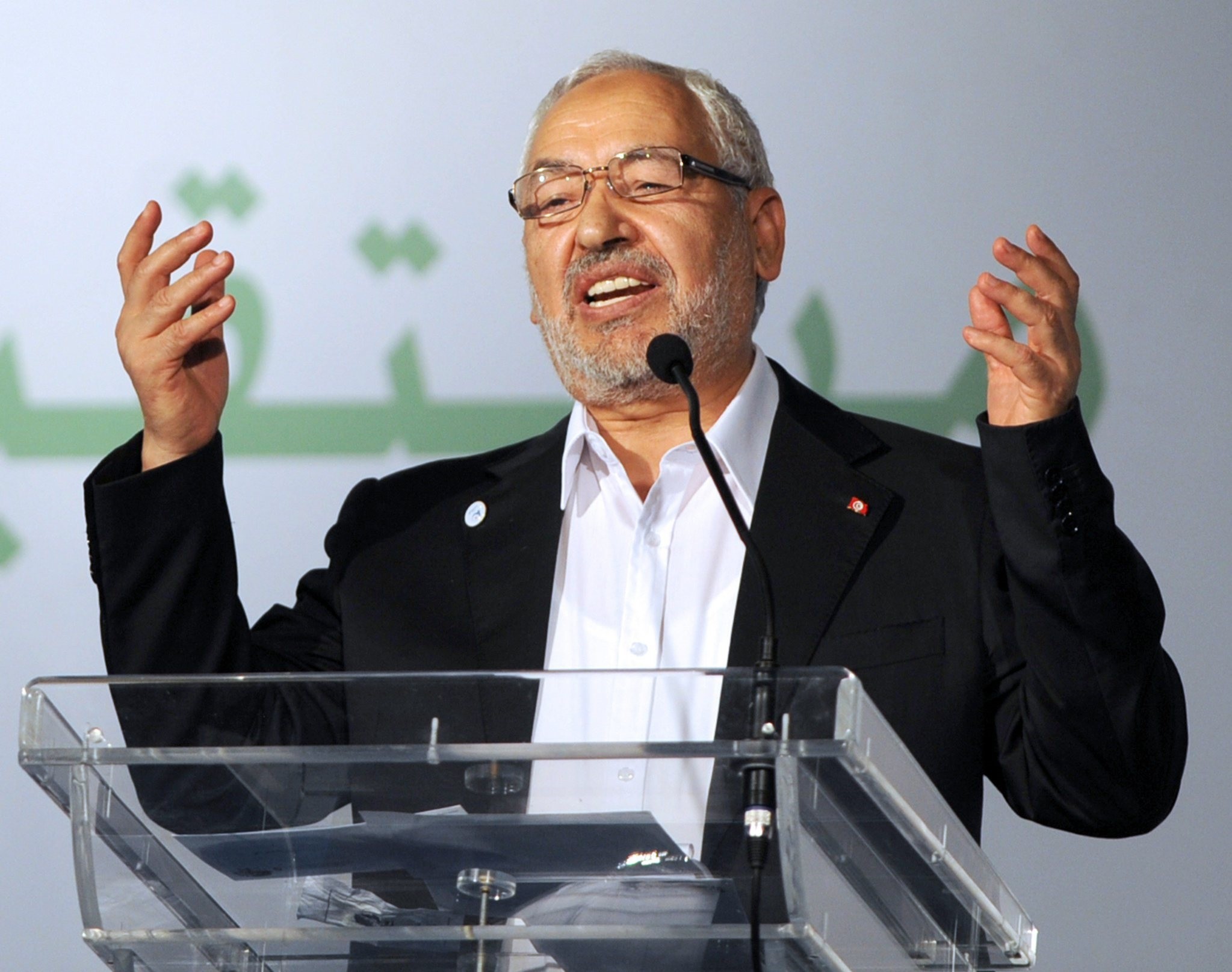 The head of Tunisia's ruling Islamist party Ennahda, Rached Ghannouchi gestures at the launch of its first congress at home in 24 years, on July 12, 2012 in Tunis. (AFP Photo)