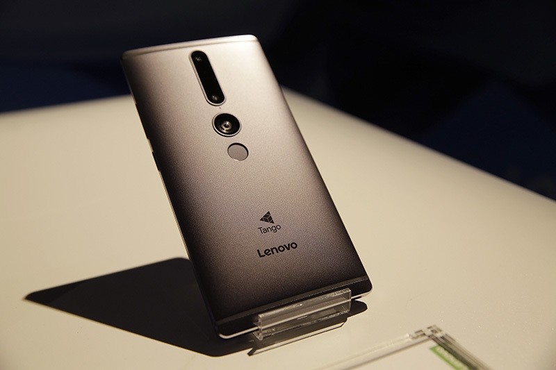 The new Lenovo Phab2 Pro phone appears on display at the Lenovo Tech World event, Thursday, June 9, 2016, in San Francisco. (AP Photo)