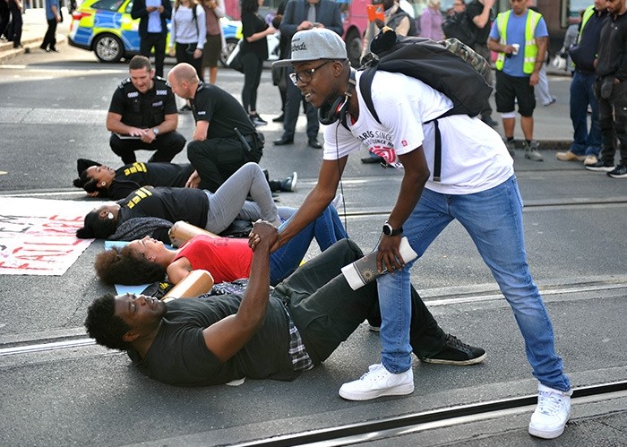 The U.S.-based group Black Lives Matter have blocked a road leading to Heathrow Airport, and Nottinghamand city centre and in other British cities (AP Photo)