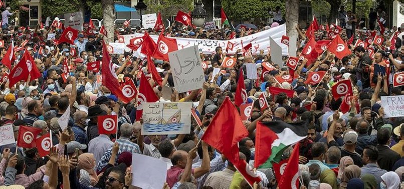 THOUSANDS RALLY AGAINST TUNISIAN LEADER KAIS SAIEDS POWER GRAB
