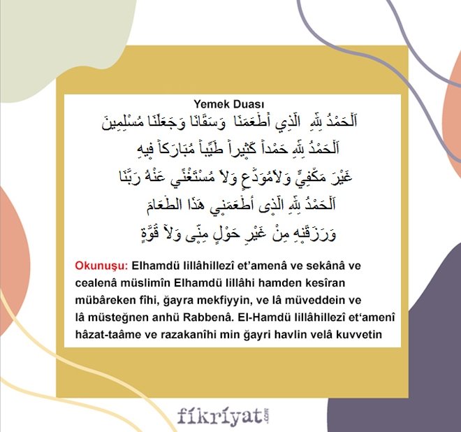 YEMEK DUASI ARAPÇA METNİ VE OKUNUŞU