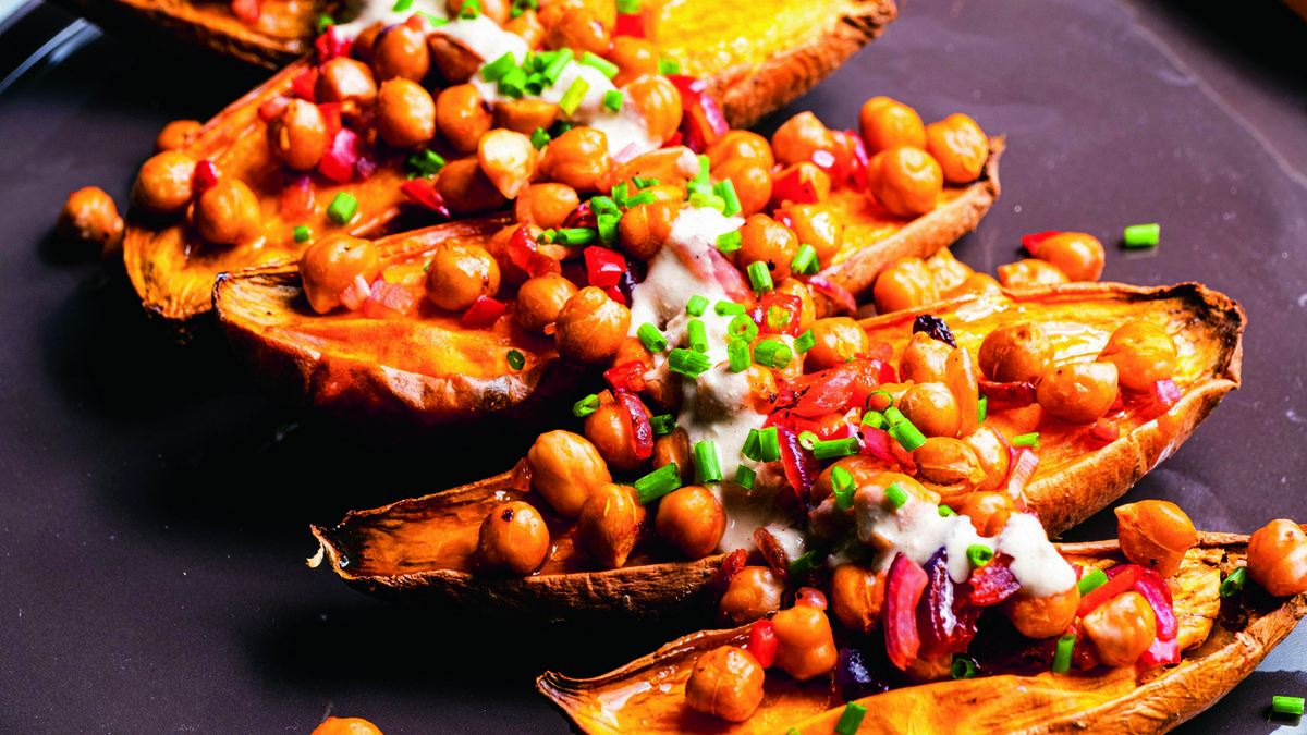 Tahin Soslu Çıtır Nohutlu Tatlı Patates