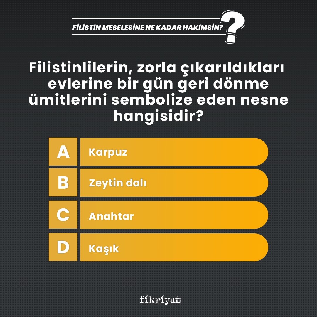Filistinlilerin, zorla çıkarıldıkları evlerine bir gün geri dönme ümitlerini sembolize eden nesne hangisidir?