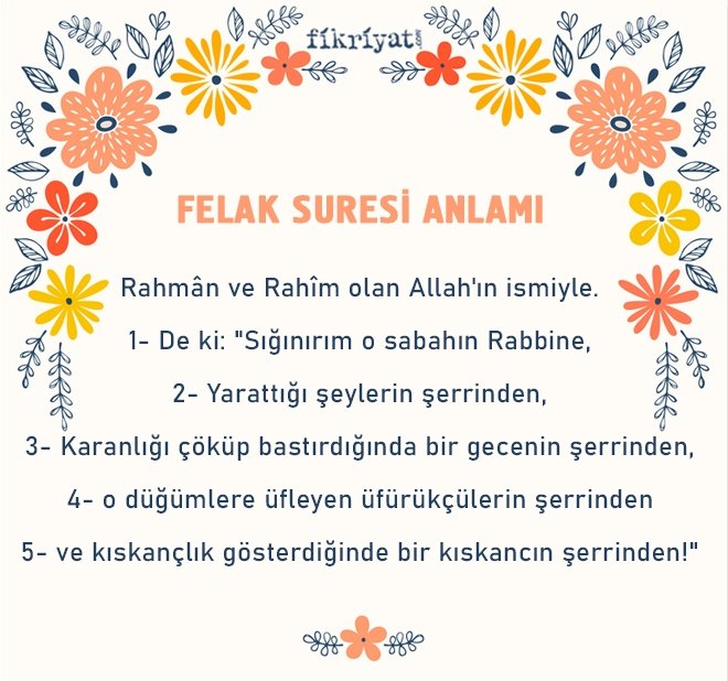 FELAK SURESİ TÜRKÇE ANLAMI