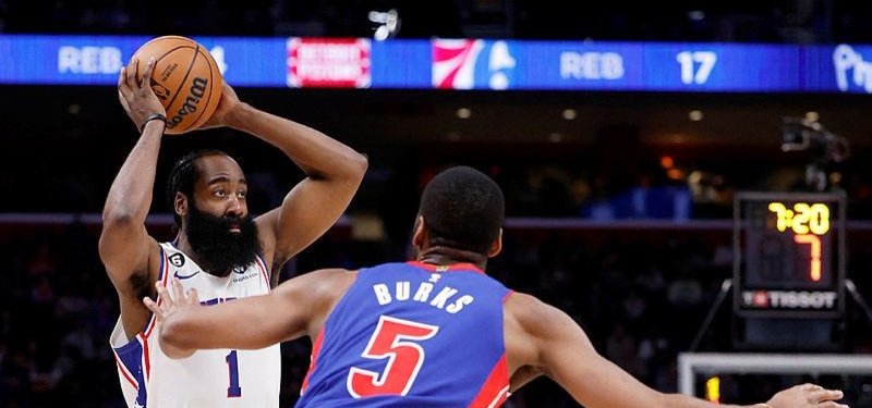 Harden's triple-double leads 76ers to easy win over Pistons