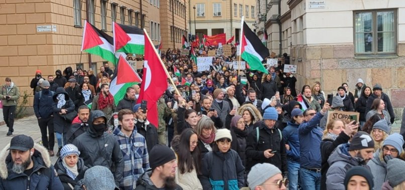 THOUSANDS OF PEOPLE IN SWEDEN DEMONSTRATE IN SUPPORT OF PALESTINE