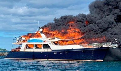 3 people, 2 dogs jump overboard as yacht burns and sinks