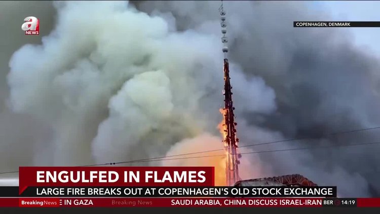 Large fire breaks out at Copenhagen's old stock exchange