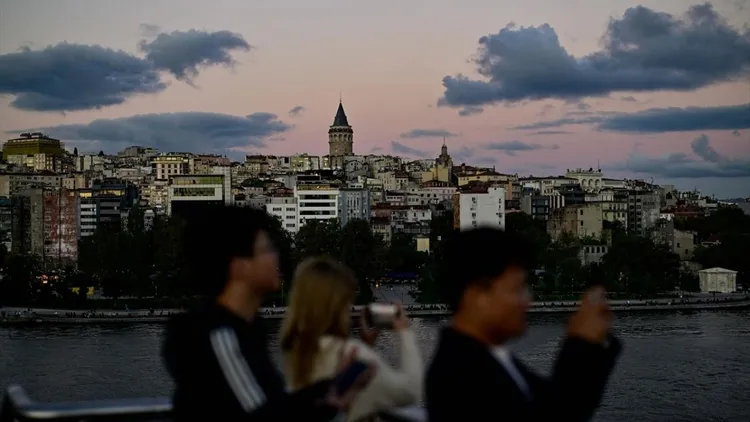 Tourists enjoy sunset in Istanbul’s Karakoy