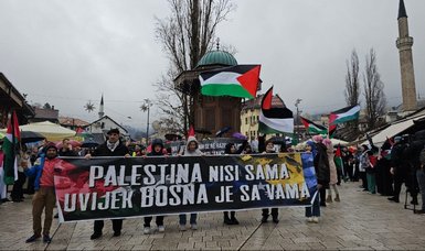 Hundreds of people gather in Bosnia's capital to show support for Palestine
