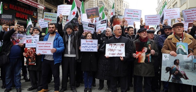 HUNDREDS PROTEST AGAINST BLOODSHED IN SYRIAS GHOUTA OUTSIDE RUSSIAN CONSULATE IN ISTANBUL