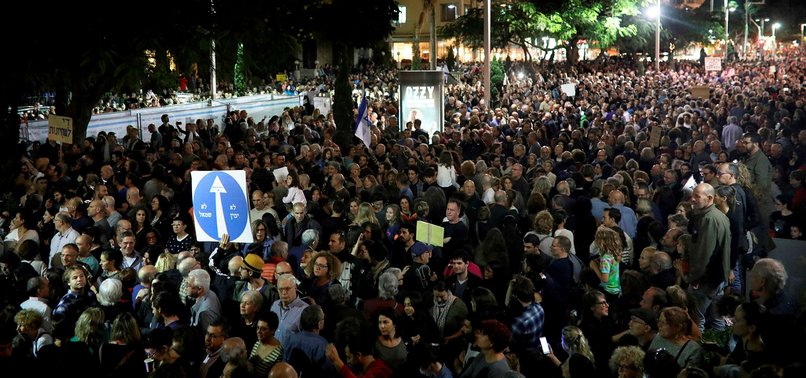 TENS OF THOUSANDS OF ISRAELIS PROTEST AGAINST PM NETANYAHU