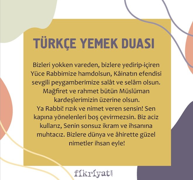 KISA TÜRKÇE YEMEK DUASI