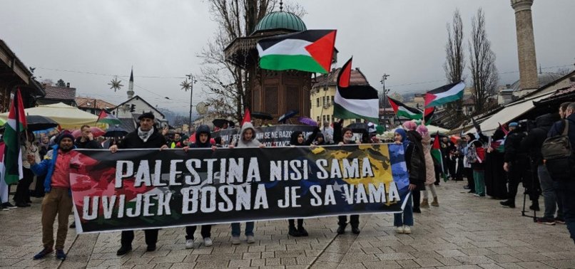 HUNDREDS OF PEOPLE GATHER IN BOSNIAS CAPITAL TO SHOW SUPPORT FOR PALESTINE