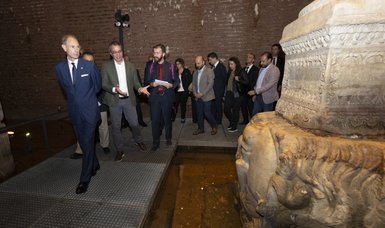 King Charles' youngest brother Prince Edward visits Istanbul's famed Basilica Cistern