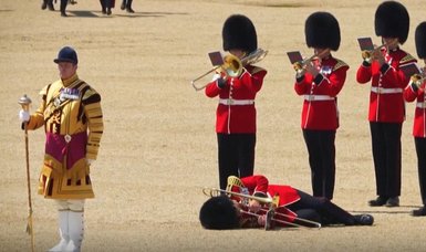 Sweltering conditions lead to British guards fainting at ceremony