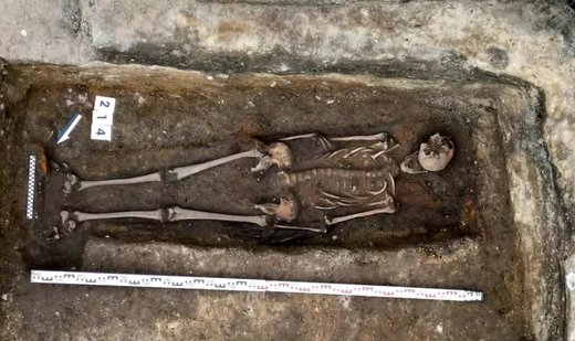 Skeleton of a medieval knight found beneath ice cream shop