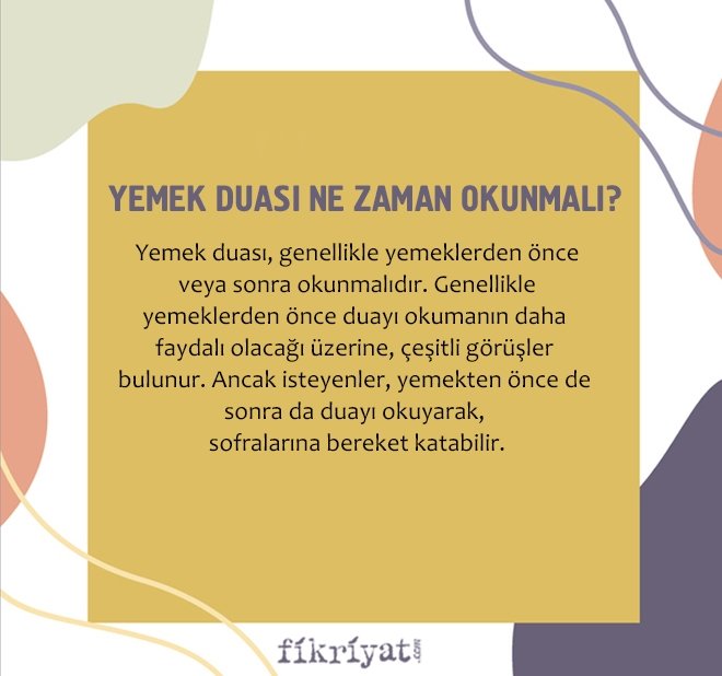 YEMEK DUASI NE ZAMAN OKUNMALI?