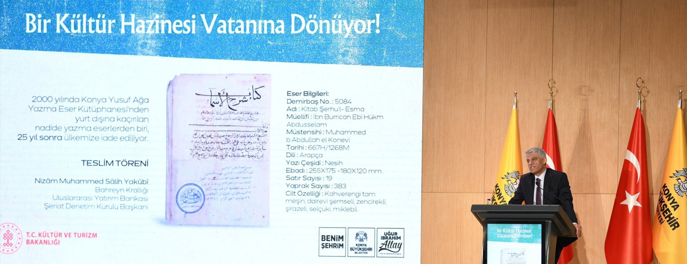 757 yıllık el yazması Konya’ya iade edildi