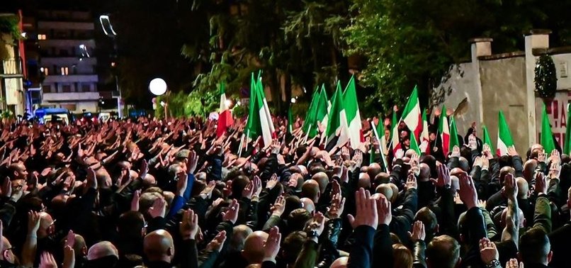 ITALIAN NEO-FASCISTS COMMEMORATE DEATH OF YOUNG MILITANT WITH NAZI SALUTE