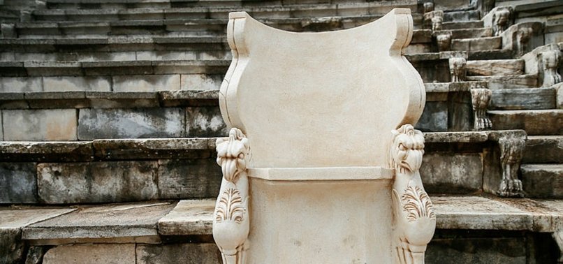 ANCIENT GRYPHON NOBLE CHAIR AWAITS VISITORS AT ITS ORIGINAL SPOT IN TURKEYS IZMIR